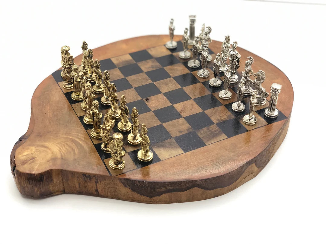 Handmade Solid Wood Chess Set With Metal Figures - Etsy | Etsy (US)