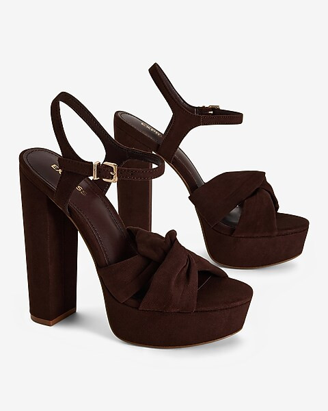 Faux Suede Twist Strap Platform Heeled Sandals | Express