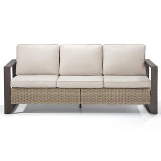 Tenleaf 3-Seat Gray Wicker Outdoor Couch with Beige Cushions FCBF15-707 - The Home Depot | The Home Depot