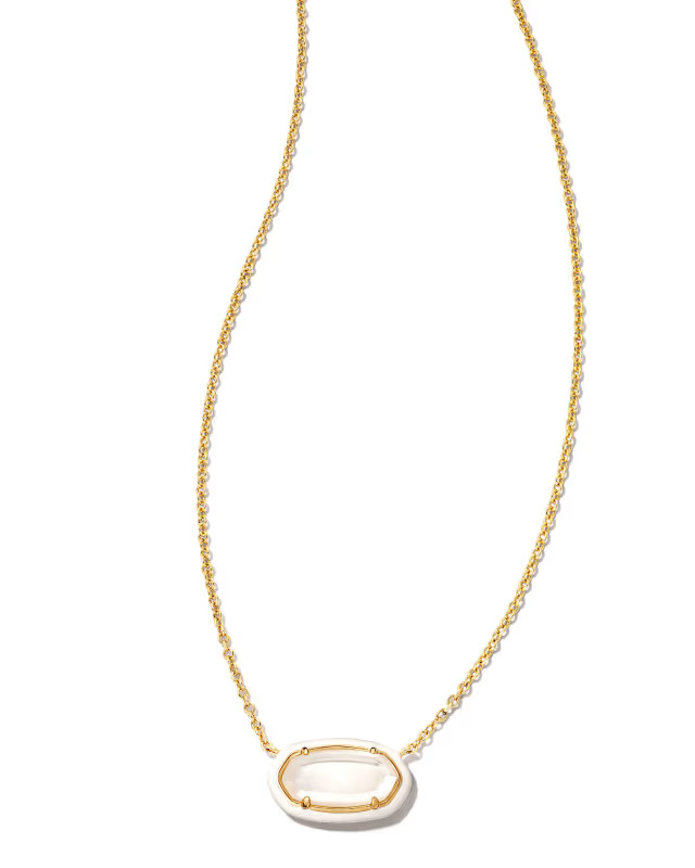 Elisa Gold Enamel Framed Short Pendant Necklace in Ivory Mix | Kendra Scott