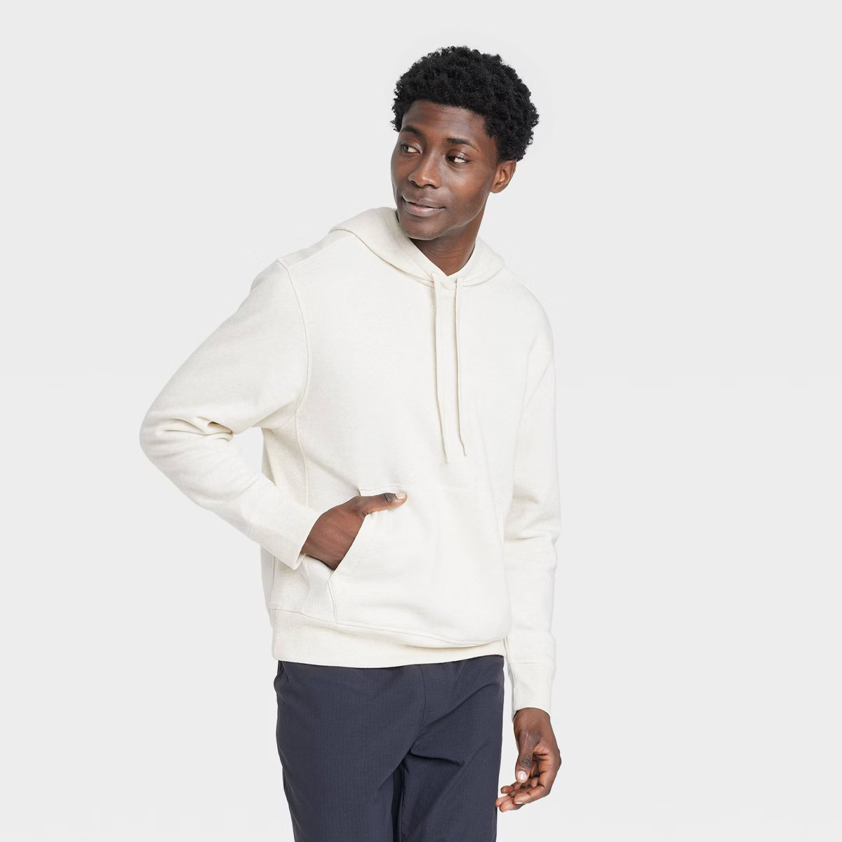 Men's Cotton Fleece Hooded Sweatshirt - All In Motion™ Oatmeal L: Recycled Polyester Lining, Ka... | Target