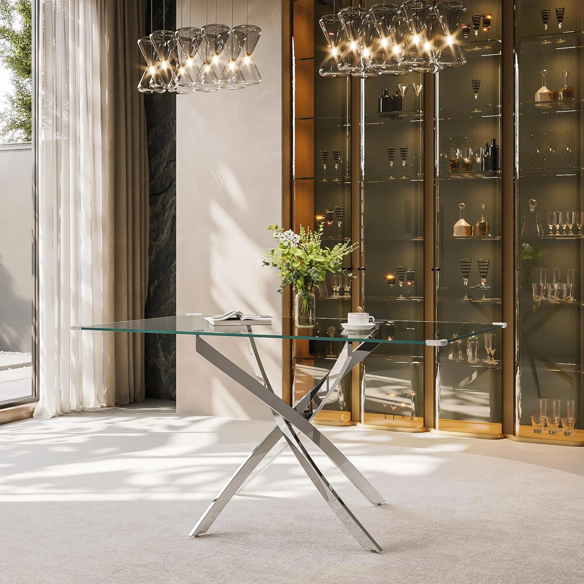 Arlen Glass Pedestal Dining Table for 4 or 6 People | Wayfair North America