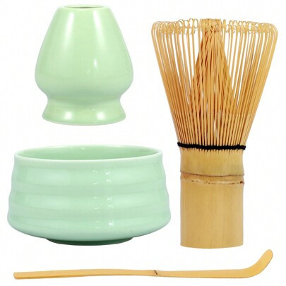 4Pcs Matcha Set Traditional Matcha Starter Set With Ceramic Matcha Bowl Bamboo Matcha Whisk Ceramic Matcha Whisk Holder Bamboo Scoop Matcha Tea Kit Fo | SHEIN