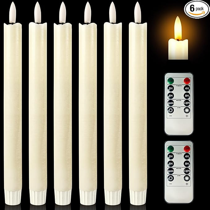 Real Wax LED Flameless Taper Candles with Remote, Timer, Dimmer, Ivory Battery Operated CandleSti... | Amazon (US)