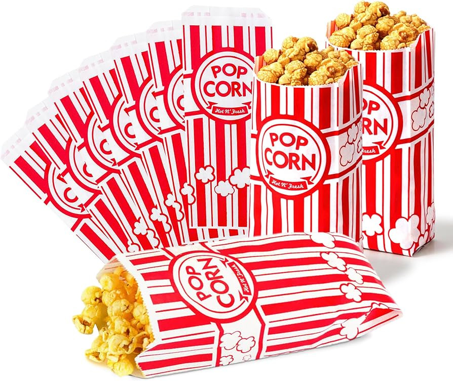 Fit Meal Prep 300 Pack Paper Popcorn Bags Individual Servings 1 Oz, Classic Red & White Striped P... | Amazon (US)