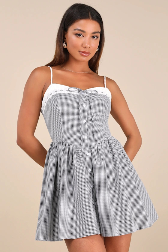 Amarilis Black and White Gingham Button-Front Mini Dress | Lulus