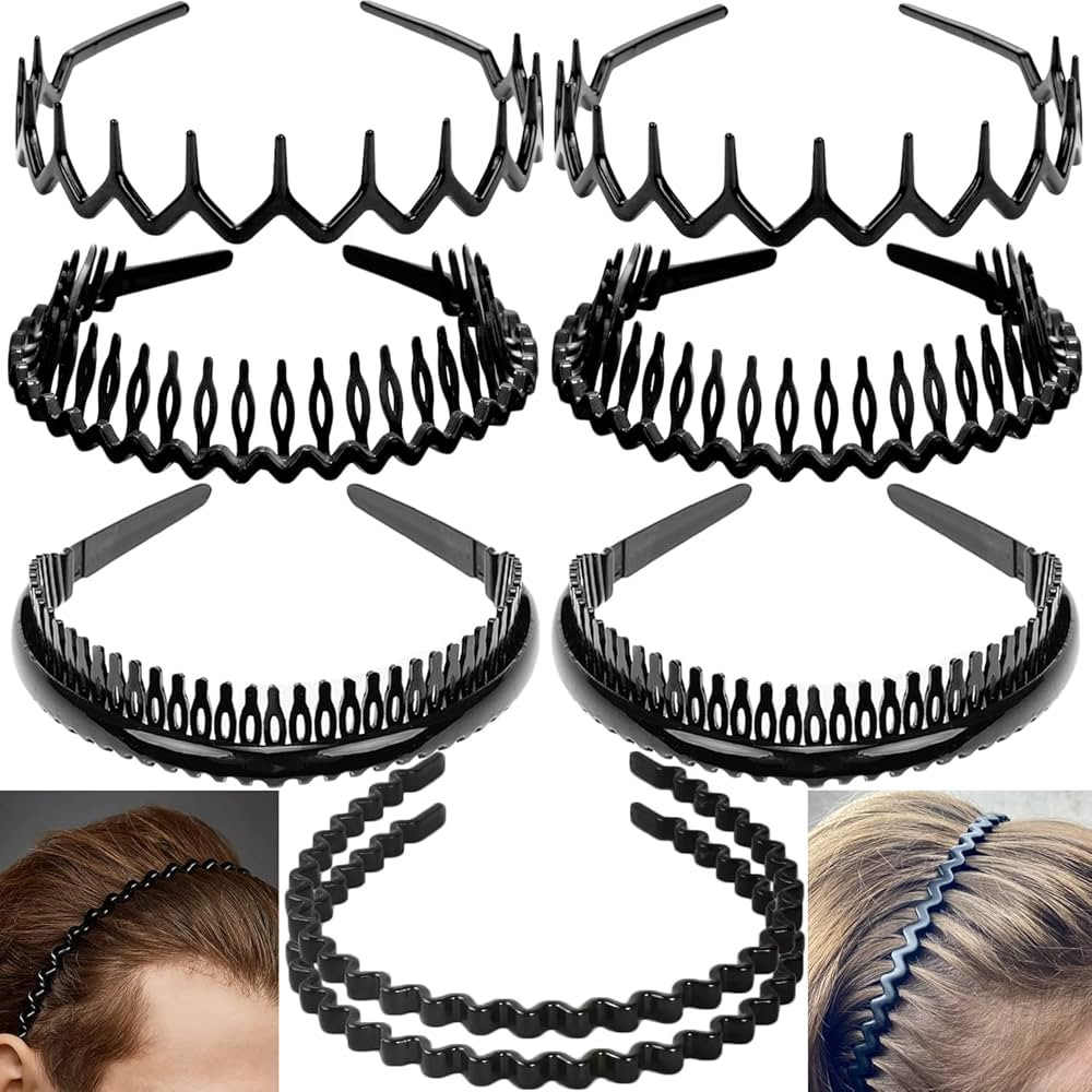 8 PCS Fashion No Slip Effortless Plastic Headbands with Teeth Comb Black Skinny Headbands Hair Ac... | Amazon (US)
