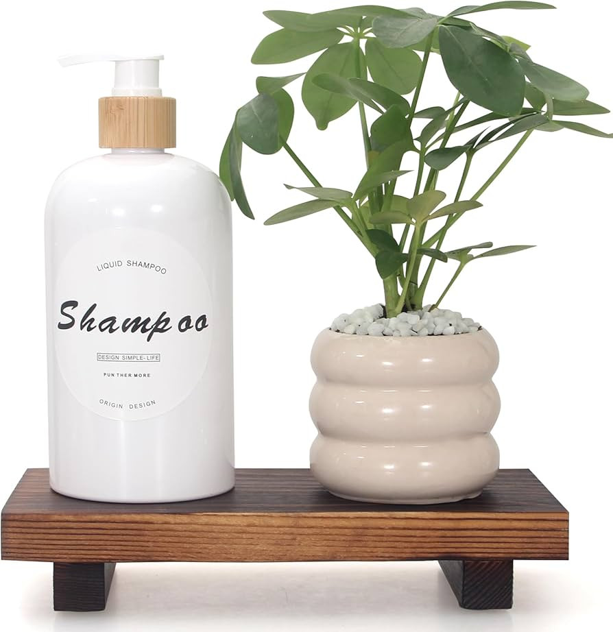 Small Bathroom Counter Organizer Tray Wooden Pedestal Stand for Display Decor Farmhouse Wood Rise... | Amazon (US)