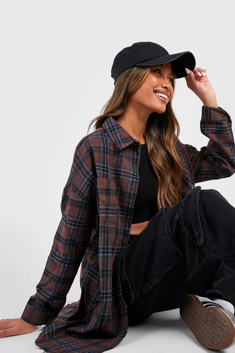 Oversized Frayed Flannel Shirt | Boohoo.com (US & CA)