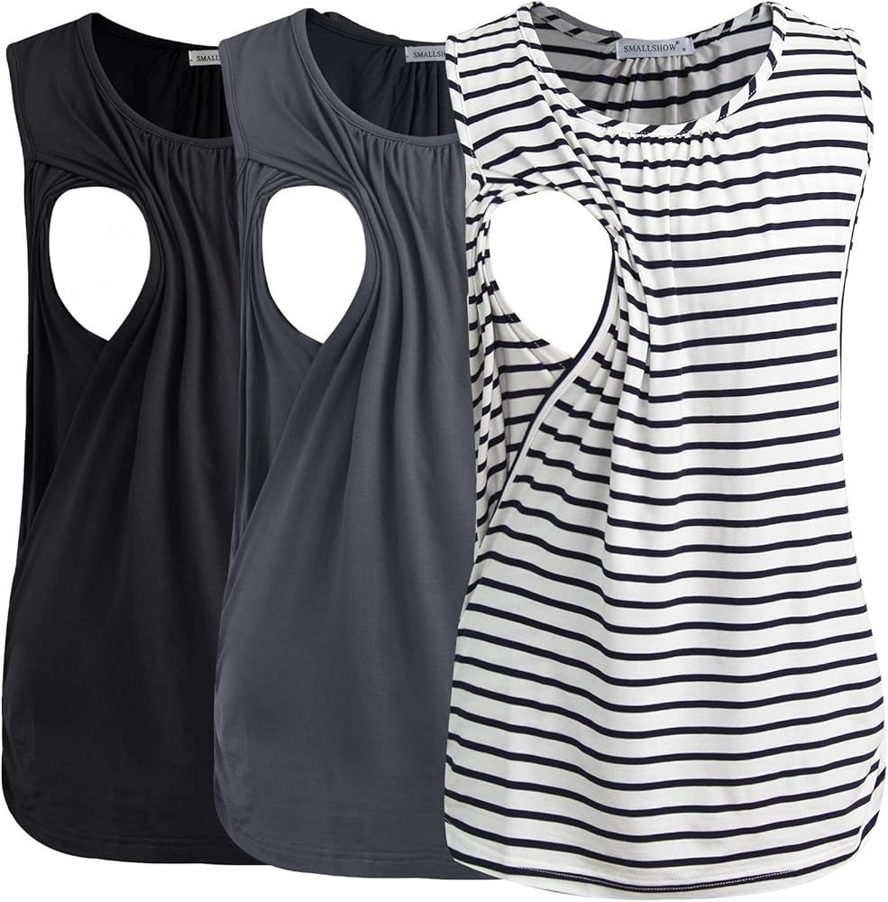 Smallshow Women's Maternity Nursing Tank Tops Breastfeeding Clothes 3-Pack | Amazon (US)