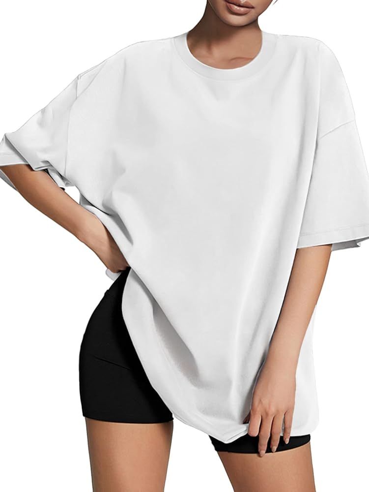ATHMILE Womens Oversized T Shirts Loose Fit Crewneck Short Sleeve Tops Summer Casual Blouse 2024 ... | Amazon (US)
