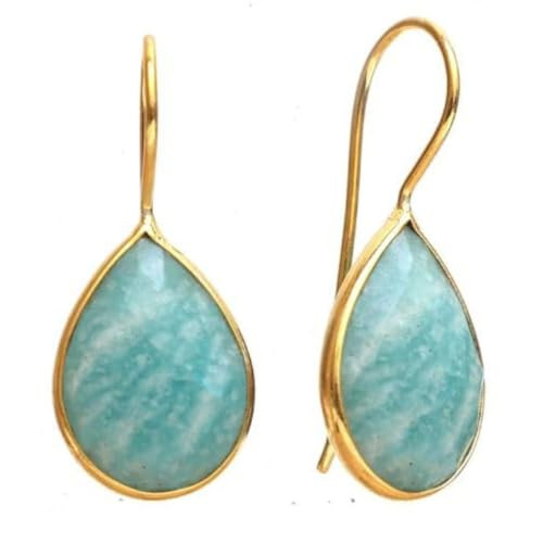 Gempires Amazonite Pear Shaped Teardrop Crystal Earrings, Bezel Earring, Gemstone Dangle Drop Earrings, Everyday Wear, Gift for Mom, Length 1.25 inch | Amazon (US)