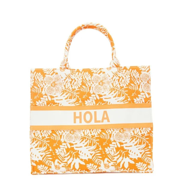 No Boundaries Women's Hola Canvas Print Beach Tote Handbag Orange Sherbert | Walmart (US)