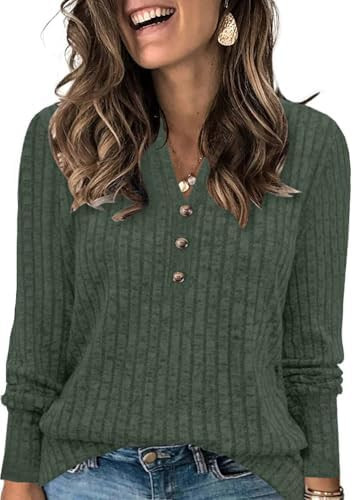 Plus Size Tops for Women Long Sleeve V Neck Button Down Shirts Casual Loose Tunic Sweaters Fall W... | Amazon (US)