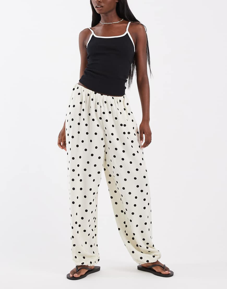 ASOS DESIGN linen look balloon pants in polka dot-Multi | ASOS (Global)