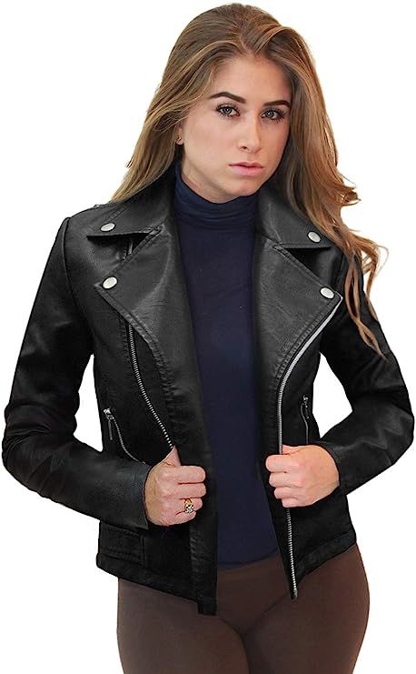 Olivia Miller Womens Faux Leather Moto Biker Jacket with Pockets | Amazon (US)