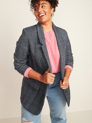 Oversized Soft-Brushed Tweed Plus-Size Blazer Jacket | Old Navy (US)
