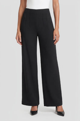 Anna Marie Pintuck Stretch Deco Crepe Wide-Leg Pant, Black | Ming Wang