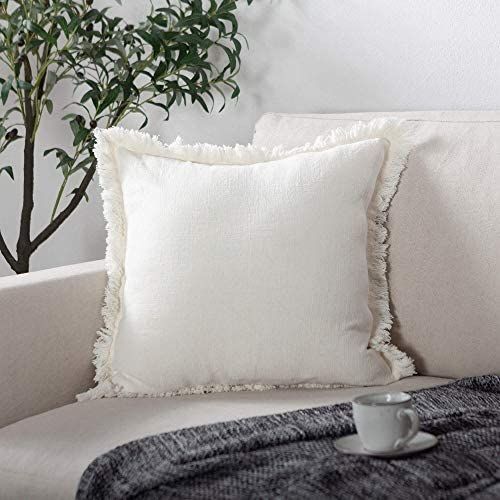 Amazon.com: ATLINIA Linen Pillow Cover 20 x 20 Off White Pillow Cover with Tassels Decorative Pil... | Amazon (US)