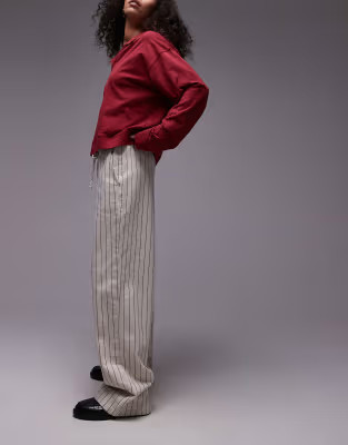 Topshop pull on tie waist stripe straight leg trouser | ASOS (Global)