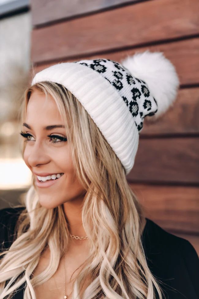 Warm Fuzzies White Animal Print Beanie FINAL SALE | The Pink Lily Boutique