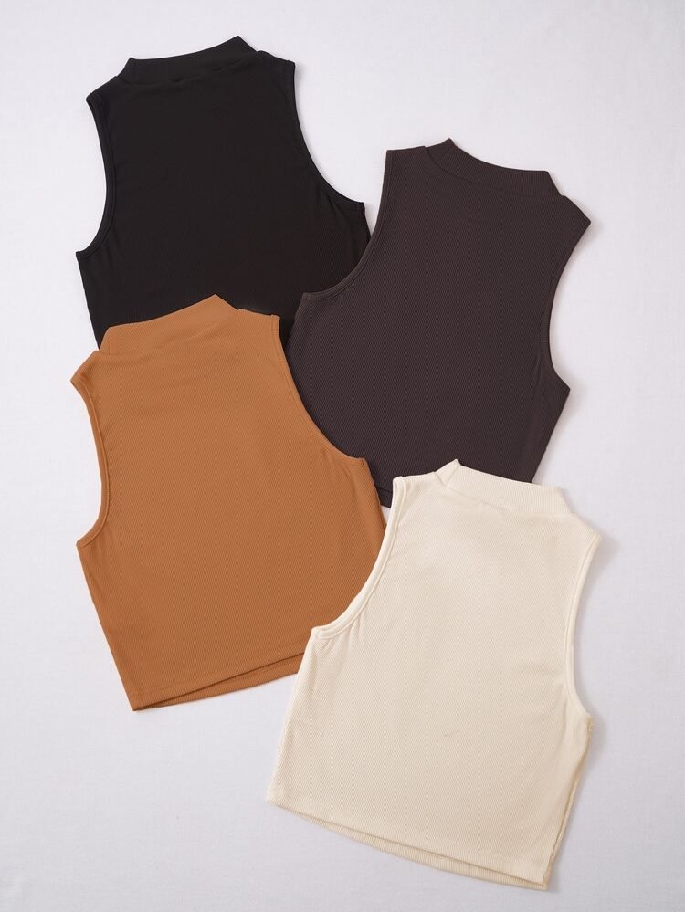 Plus 4pcs Solid Ribbed Knit Tank Top | SHEIN