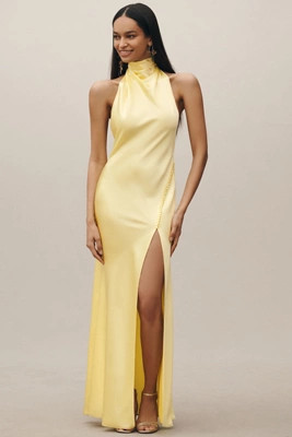 SAU LEE Penelope High-Neck Backless Satin Gown | Anthropologie (US)