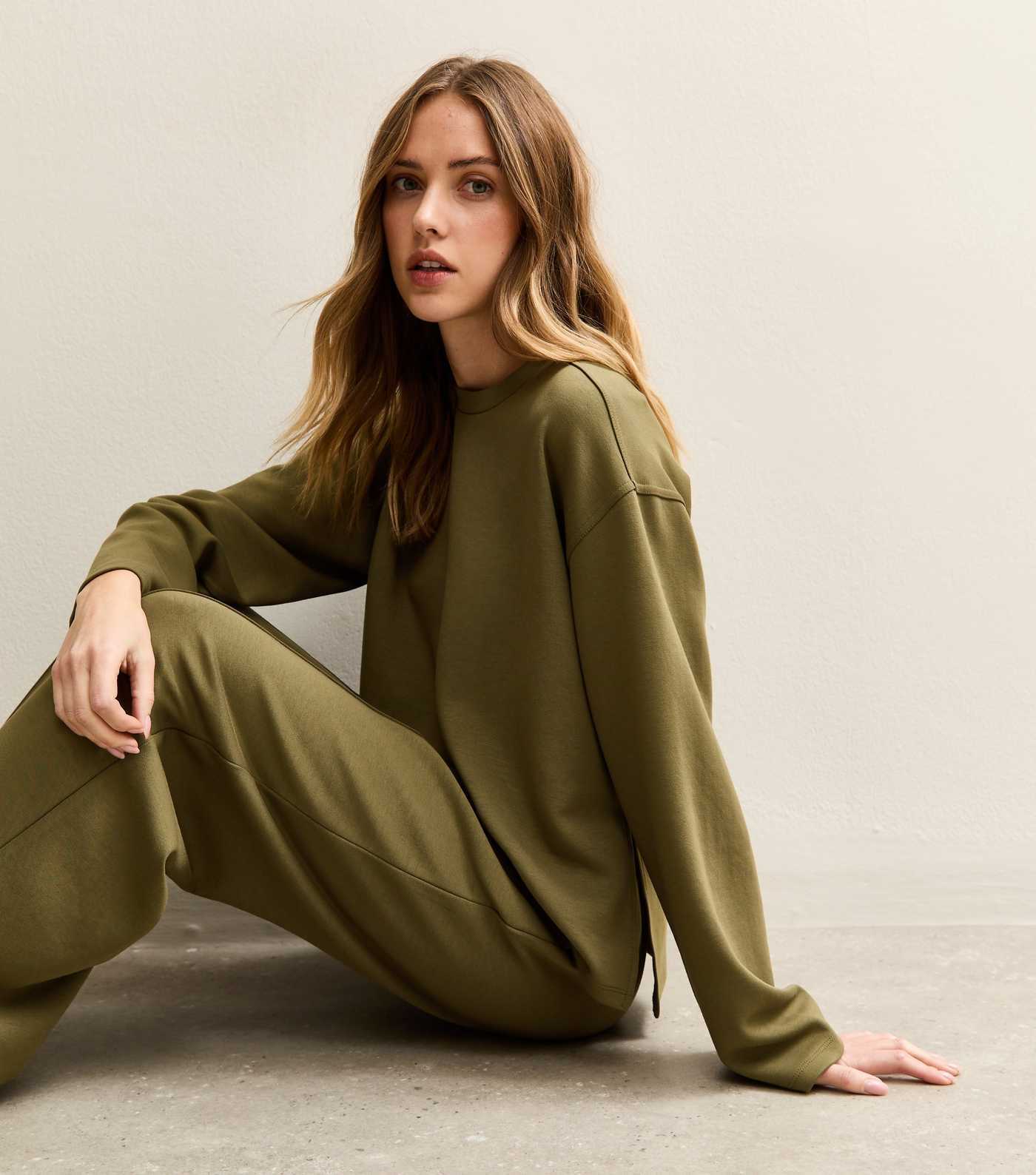 Khaki Premium Side Split Sweatshirt | New Look | New Look (UK)