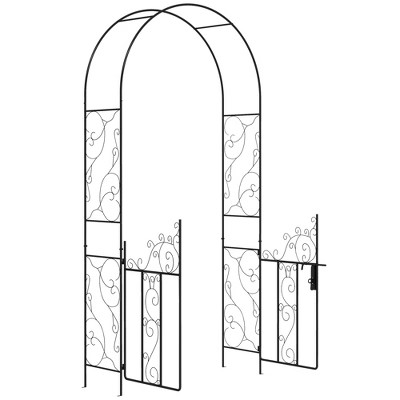 Outsunny 89.25" Metal Garden Arch with Gate, Garden Arbor Trellis for Climbing Plants, Roses, Vines, Wedding Arch, Black | Target