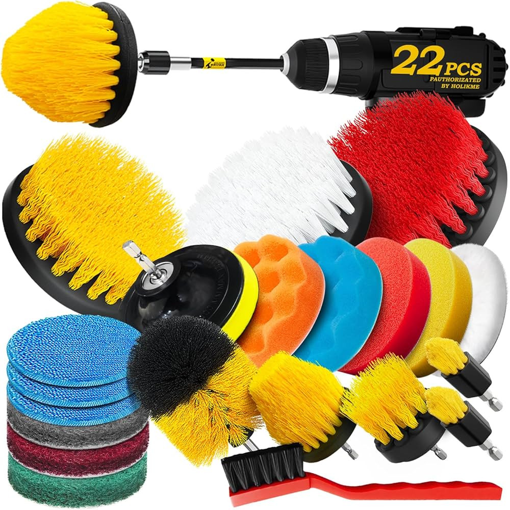 Holikme 22Pack Drill Brush Attachments Set,Scrub Pads & Sponge, Buffing Pads,Power Scrubber Brush... | Amazon (US)