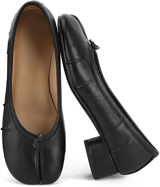 Tabi Heels for Women Split Toe Ballet Pumps with Low Block Heel | Amazon (US)