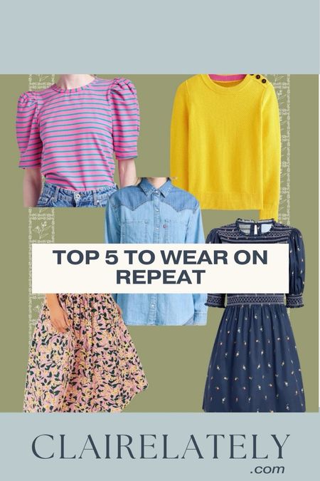 Top 5 follower favorites this week - a western trend Levi’s chambray too, Boden yellow spring sweater, floral drop waist skirt, English factory puff sleeve top, hill house nap dress
❤️ Claire Lately 

Best sellers 

#LTKstyletip #LTKfindsunder100 #LTKworkwear