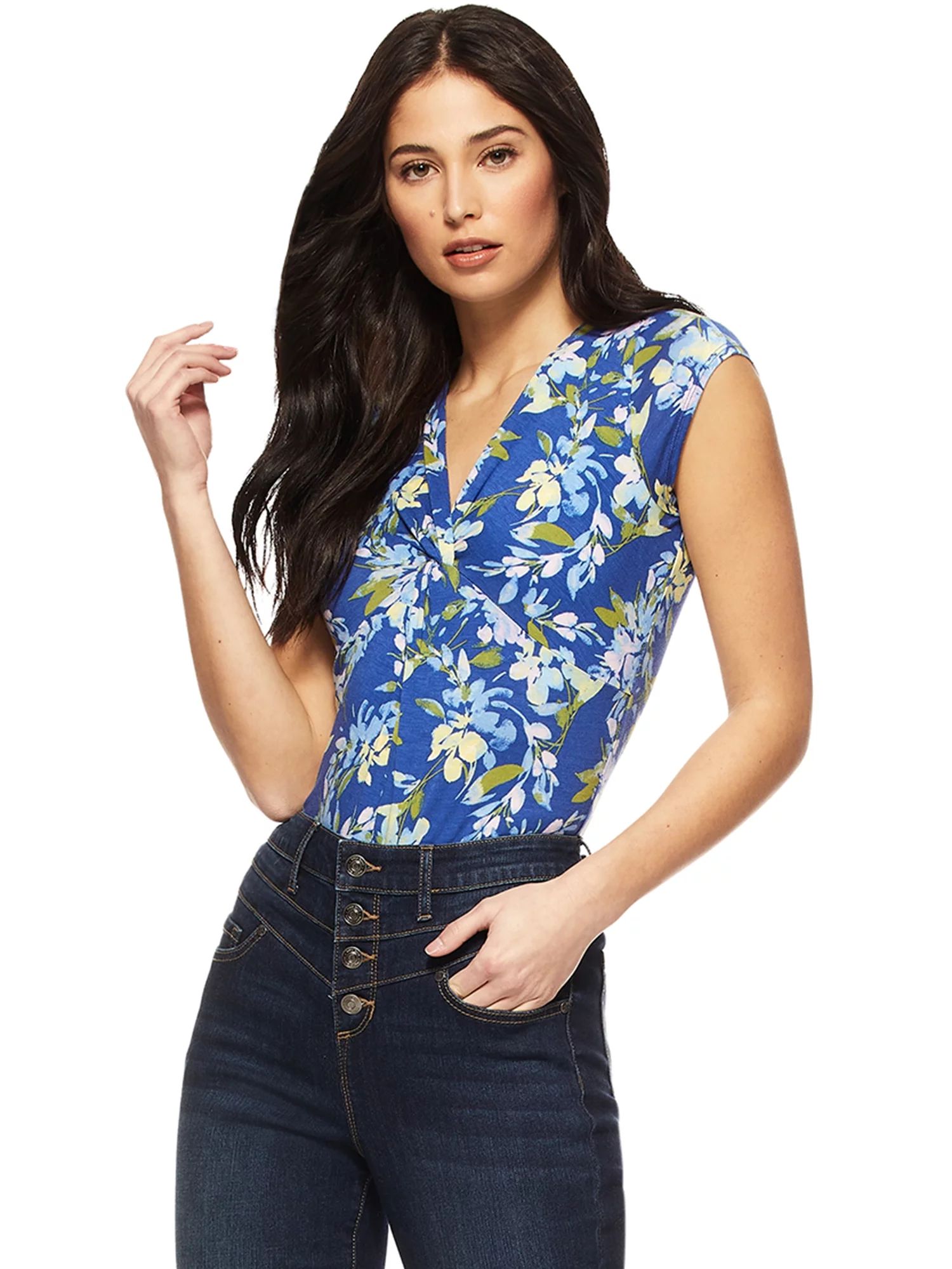 Sofia Jeans by Sofia Vergara Women’s Cap Sleeve Twist Front Bodysuit | Walmart (US)