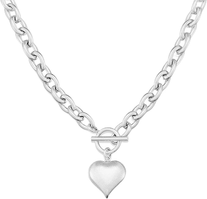 WOWORAMA Gold Chunky Chain Necklace for Women Puffy Heart Pendant Necklace White Gold Thick Chunk... | Amazon (UK)