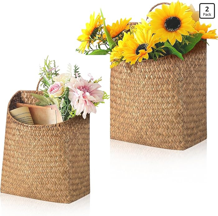 Boao 2 Pack Hanging Basket for Front Door Seagrass Wall Basket Hand Woven Different Sizes to Hold... | Amazon (US)
