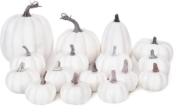 16pcs Artificial White Pumpkins Faux Harvest Pumpkins for Fall Wedding Thanksgiving Halloween Hol... | Amazon (US)