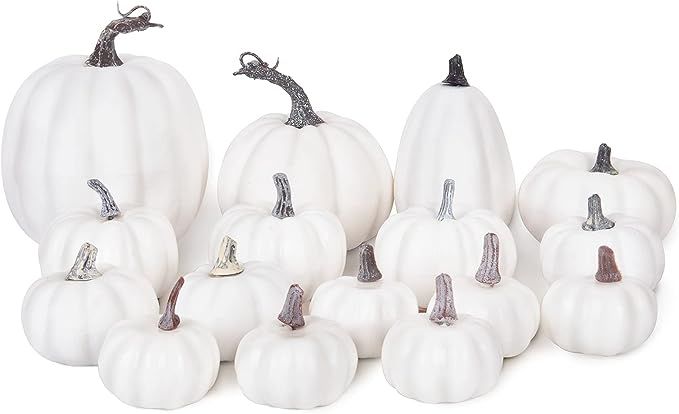 16pcs Artificial White Pumpkins Faux Harvest Pumpkins for Fall Wedding Thanksgiving Halloween Hol... | Amazon (US)