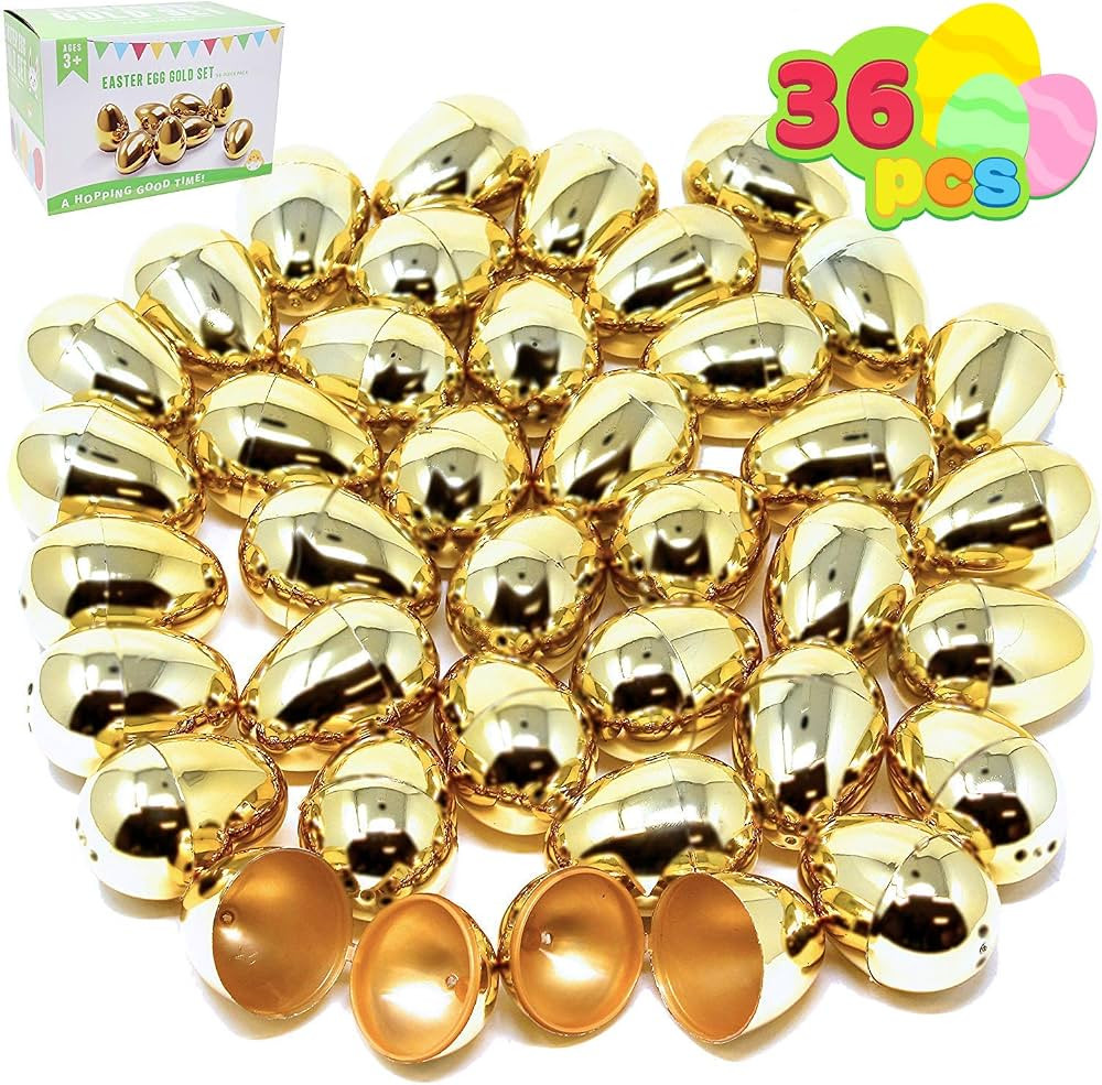 JOYIN 36 Pieces Shiny Golden Metallic Easter Eggs 2.3" in Gold Color for Filling Specific Treats,... | Amazon (US)
