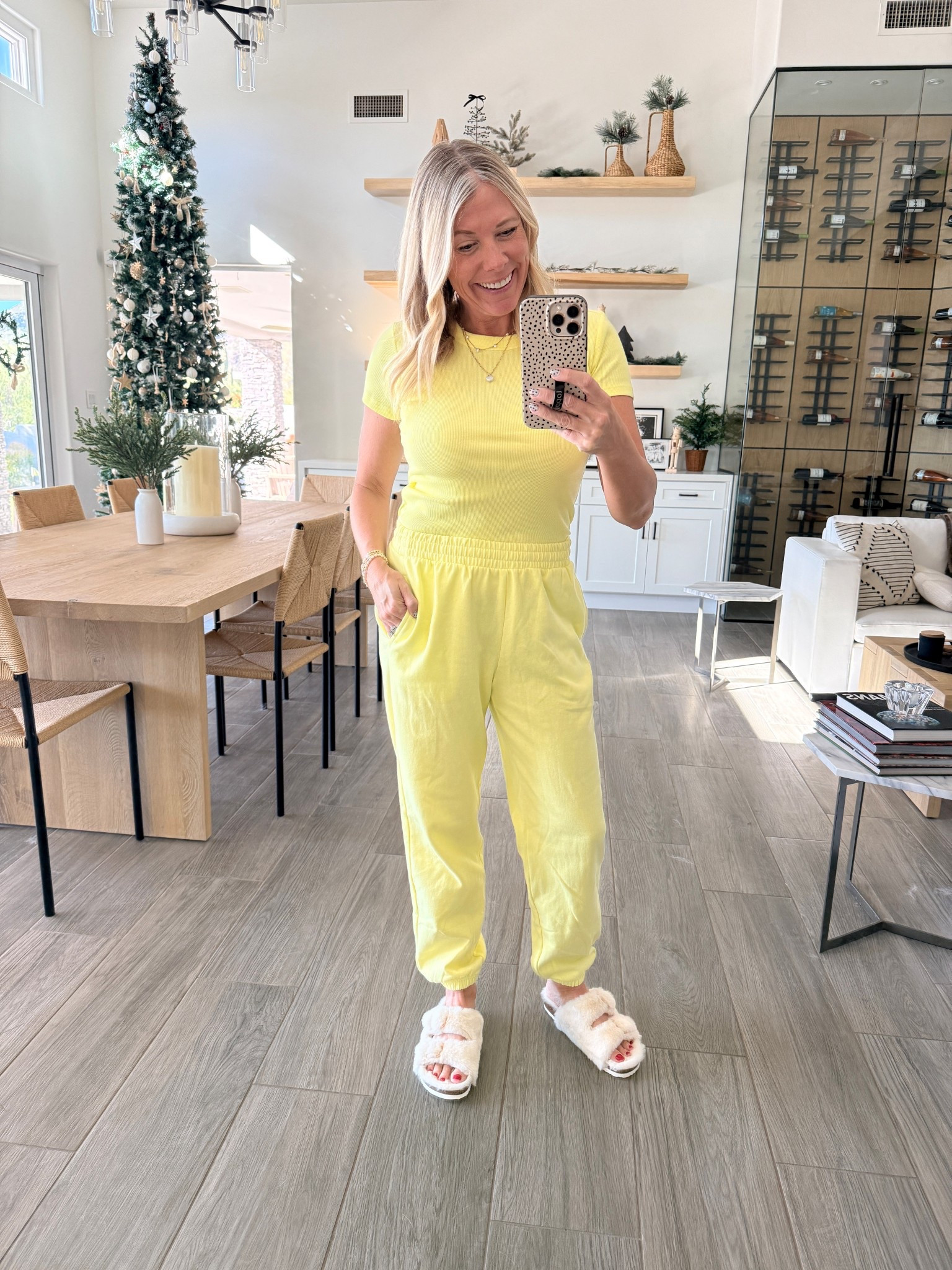 Neon yellow ribbed tee with matching sweats and furry slippers 

#LTKGiftGuide #LTKHoliday