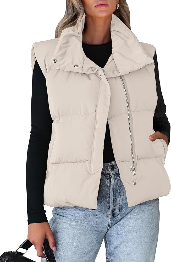 ANRABESS Women Puffer Vest Sleeveless Zip Up Stand Collar Quilted Lightweight Jacket Winter Warm ... | Amazon (US)