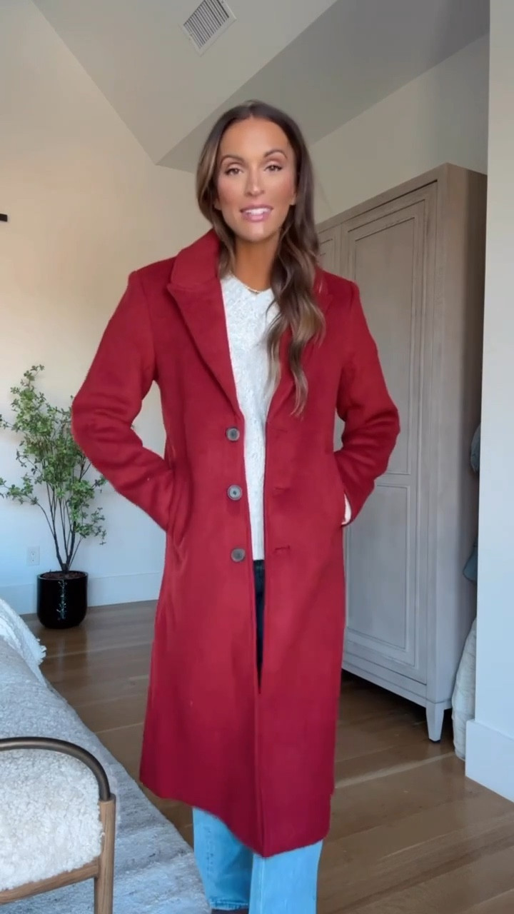 this stunning red coat is back in stock! ❤️ such good quality + a fun pop of color! 🫶🏻

#LTKHoliday #LTKStyleTip