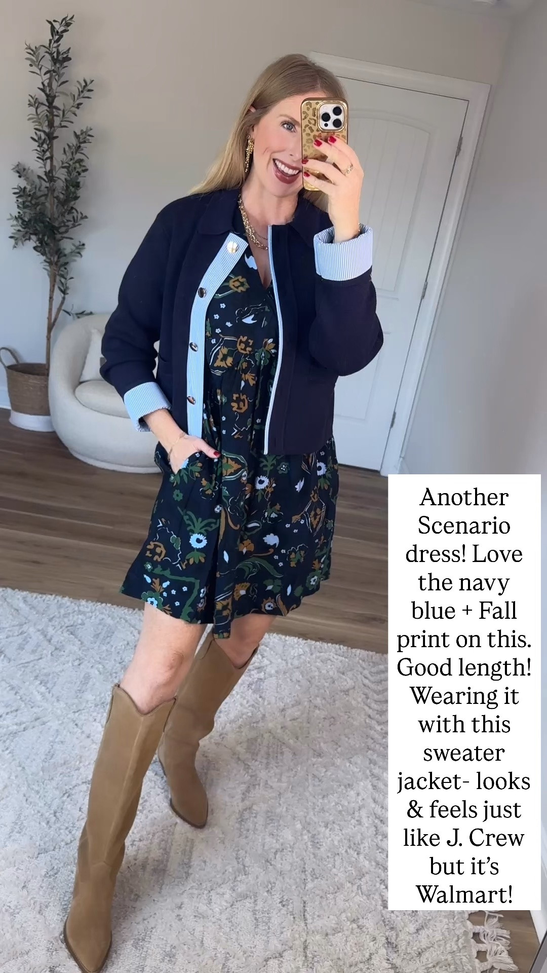 Walmart outfit, scenario, fall mini dress, sweater jacket