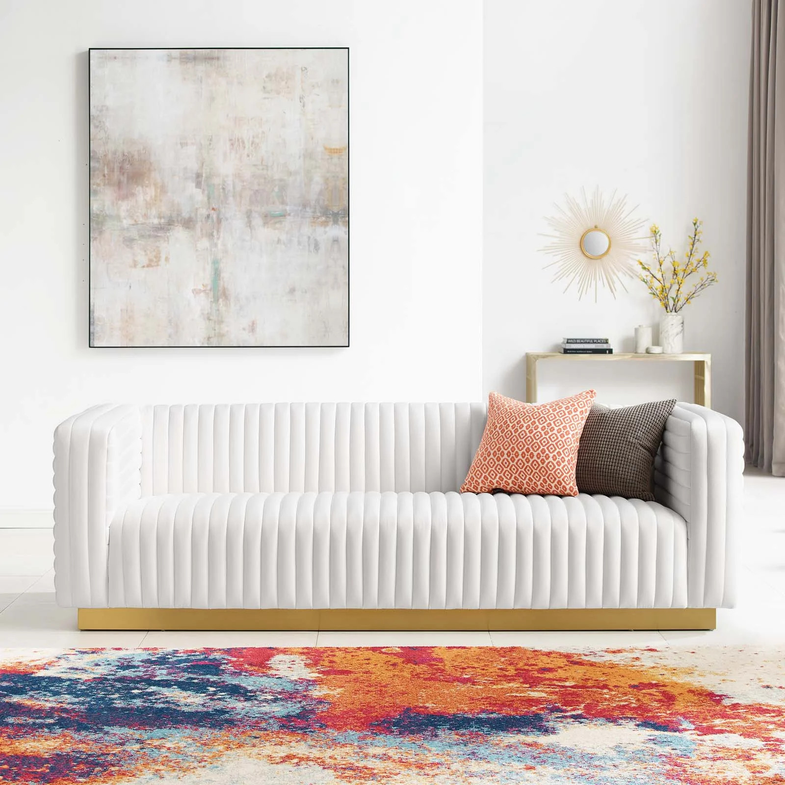Modway Charisma Channel Tufted Performance Velvet Living Room Sofa in White | Walmart (US)