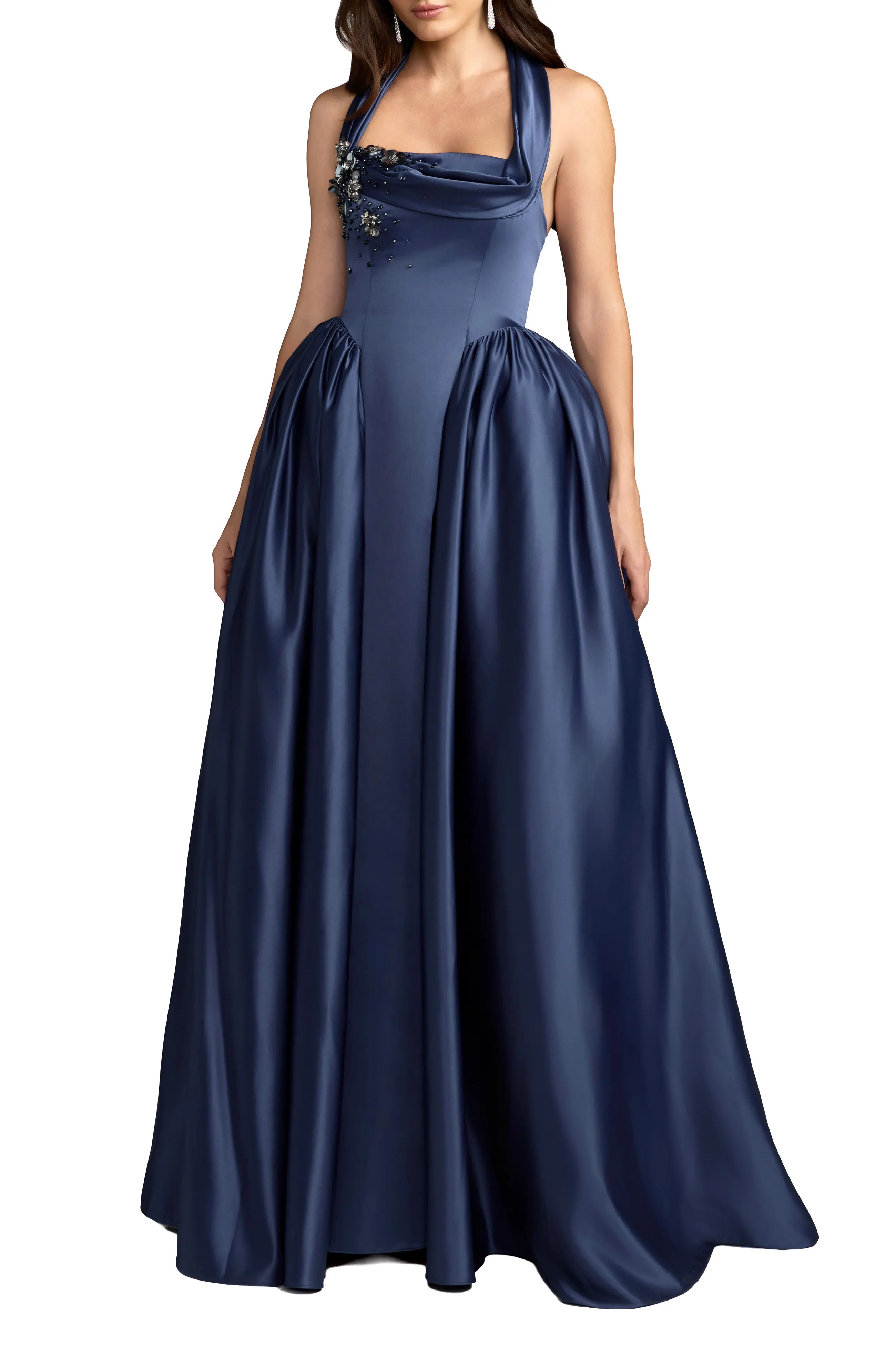 Mac Duggal Sleeveless Open Back Satin Ball Gown in Sapphire at Nordstrom, Size 4 | Nordstrom