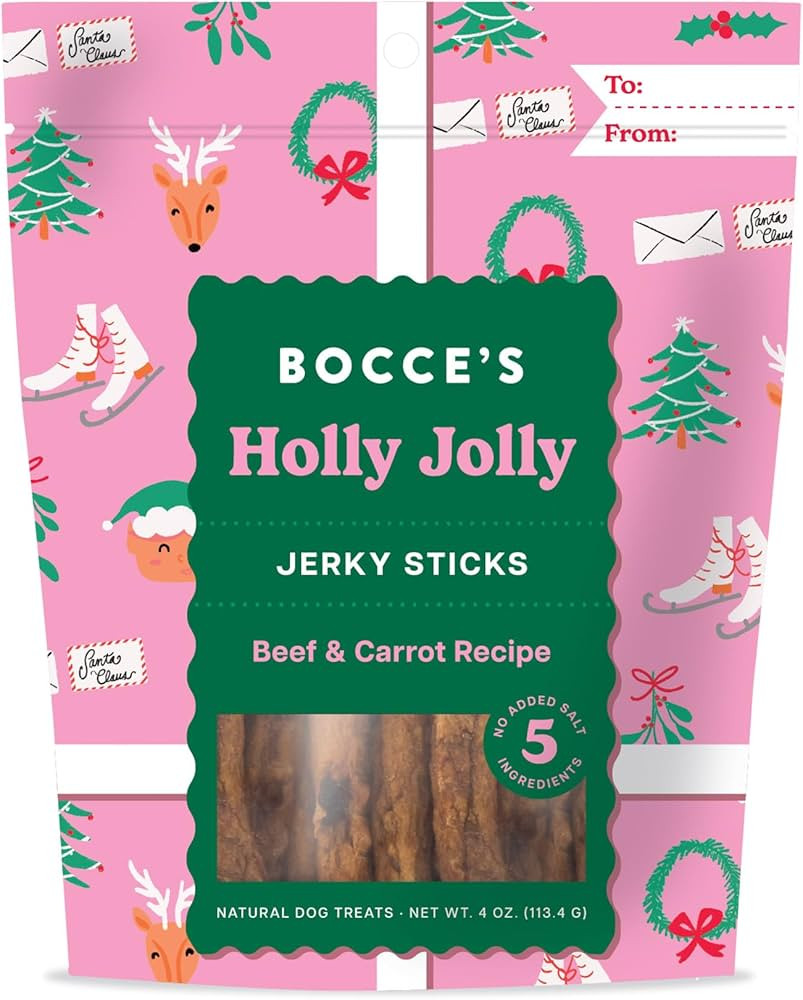 Bocce's Bakery Holly Jolly Holiday Flavor Jerky Stick Dog Treats - No Added Salt or Sugar, All-Na... | Amazon (US)