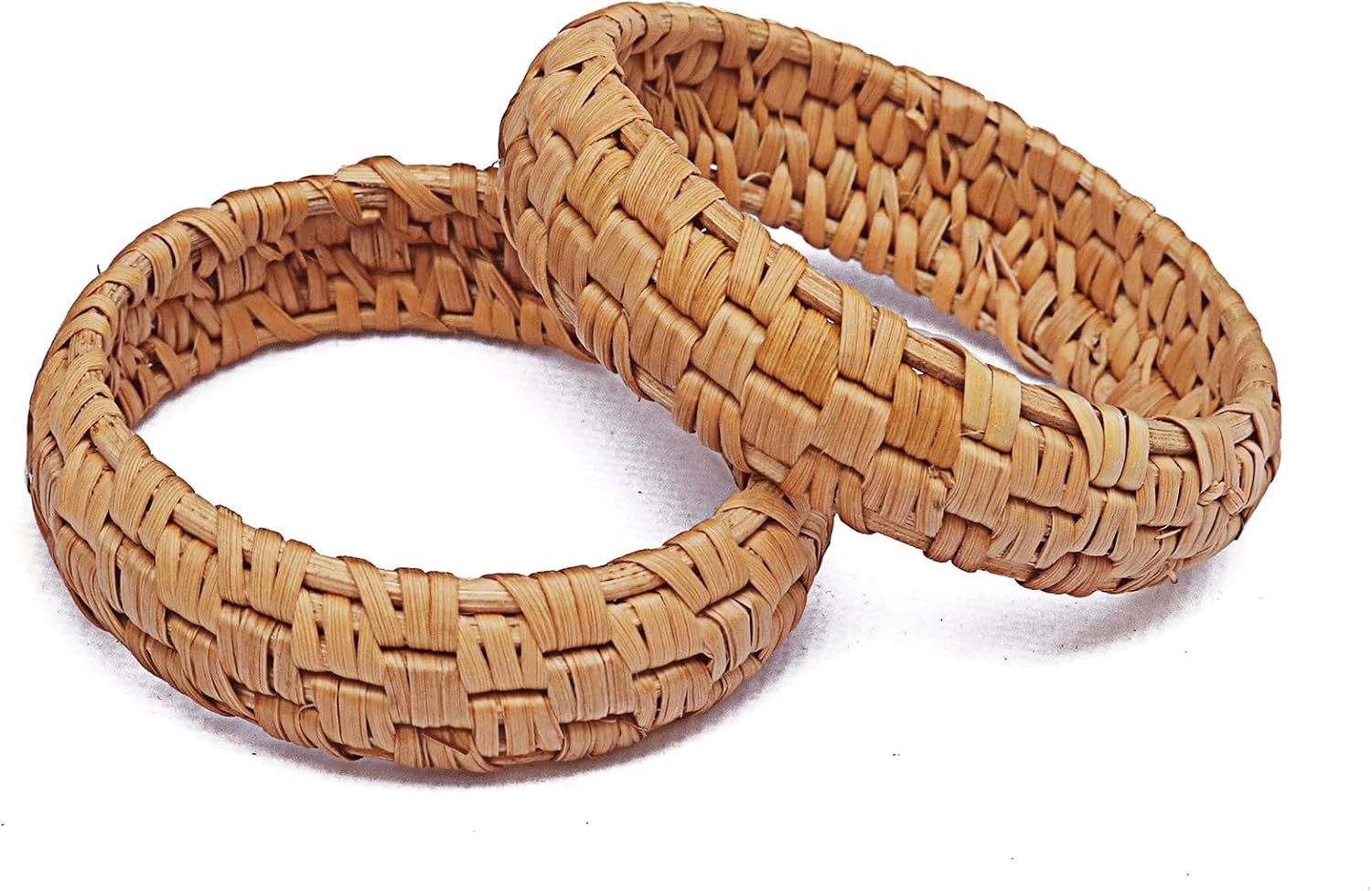 COLORFUL BLING 2Pcs Handwoven Wooden Braided Rattan Knit Cuff Bracelet Natural Bamboo Square Roun... | Amazon (US)