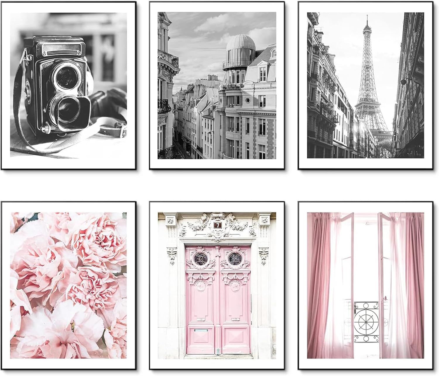 HoozGee Vintage Fashion Paris Wall Art Prints Black and White Canvas Poster Eiffel Tower Pink Flo... | Amazon (US)