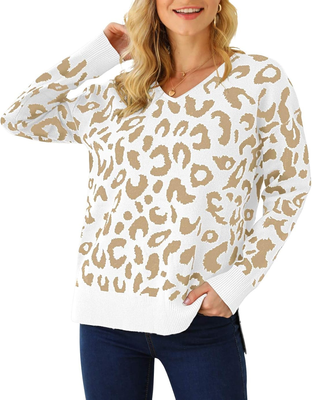 Jouica Women's Casual Lightweight V Neck Batwing Sleeve Knit Top Loose Pullover Sweater | Amazon (US)