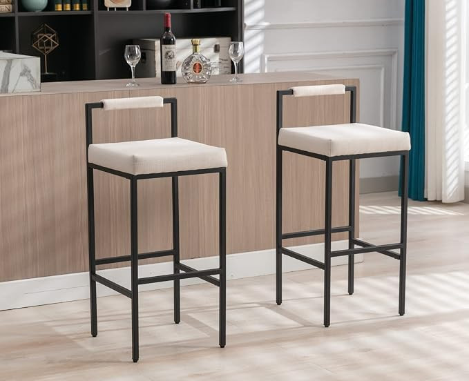 CIMOTA White Linen Bar Stools Set of 2 with Back 30 Inch Bar Height Barstools,Modern Tall Bar Sto... | Amazon (US)