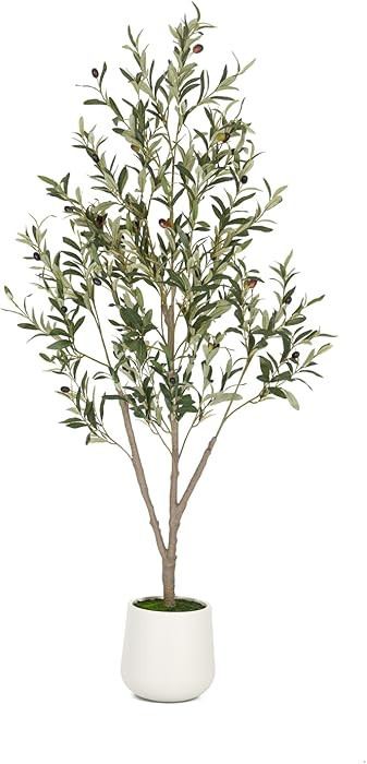 Olive Trees Artificial Indoor, 5FT Tall Faux Olive Tree with White Tall Planter, Artificial Plant... | Amazon (US)
